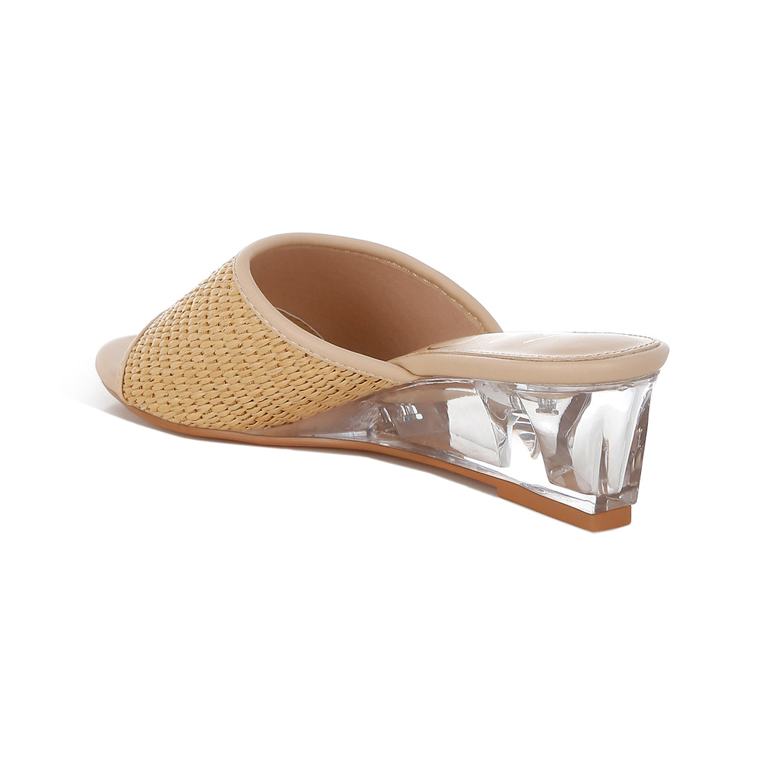 raffia clear heel wedge sandals#color_natural