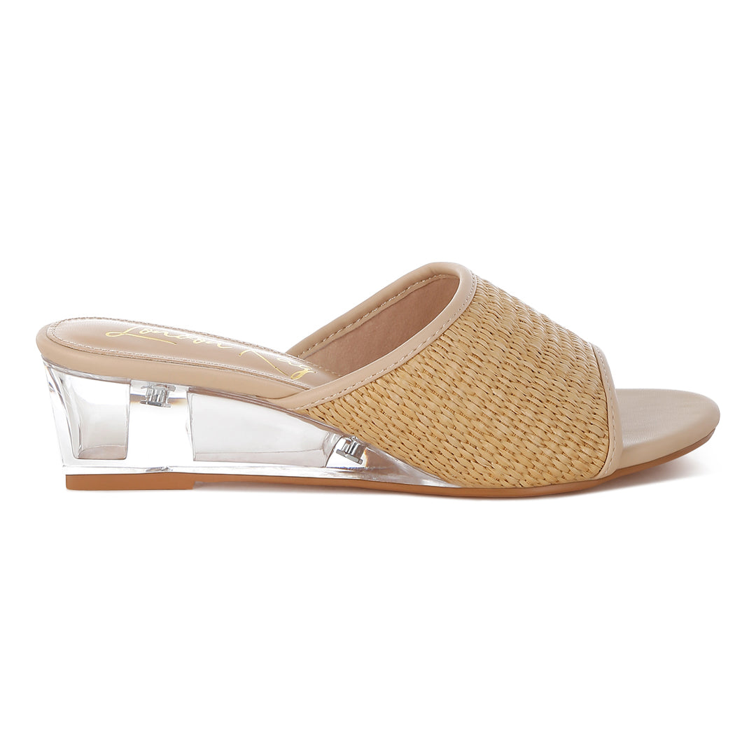raffia clear heel wedge sandals#color_natural