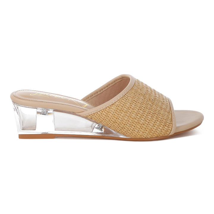 raffia clear heel wedge sandals#color_natural