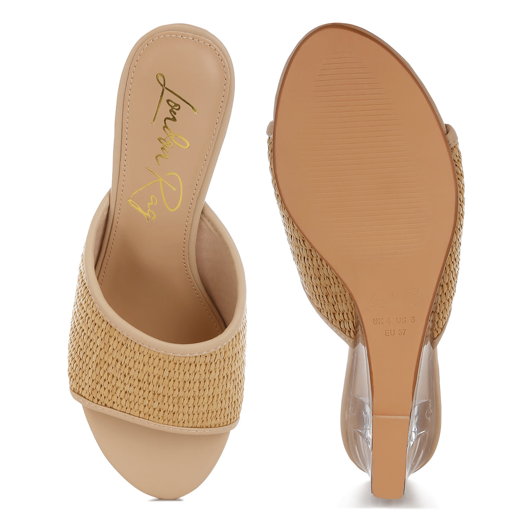 raffia clear heel wedge sandals#color_natural