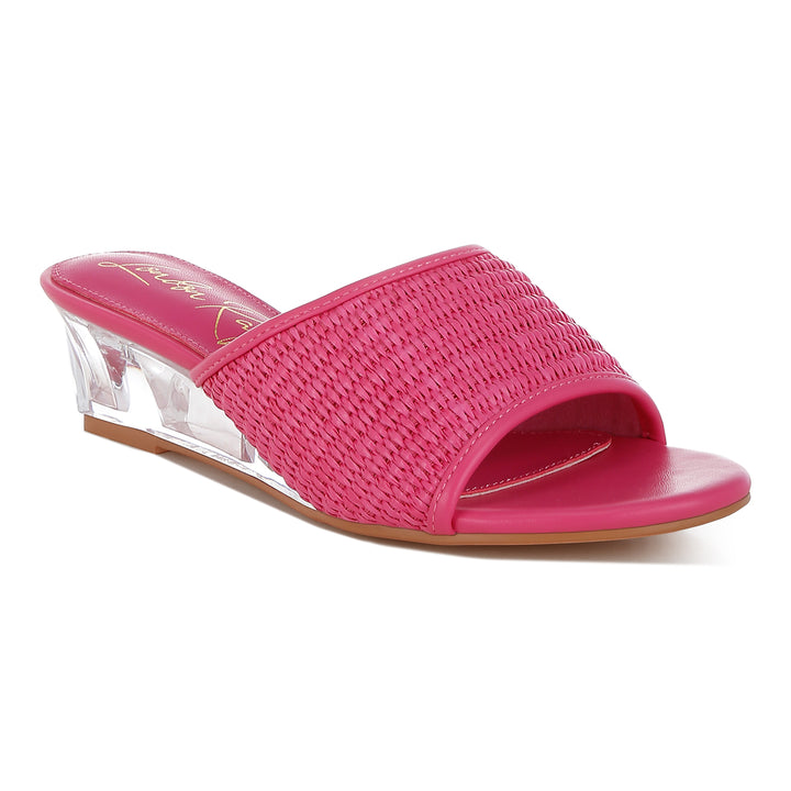 raffia clear heel wedge sandals#color_pink