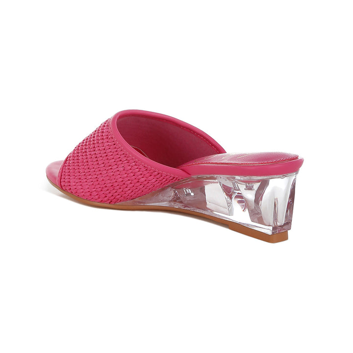 raffia clear heel wedge sandals#color_pink