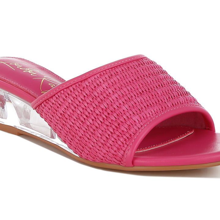 raffia clear heel wedge sandals#color_pink
