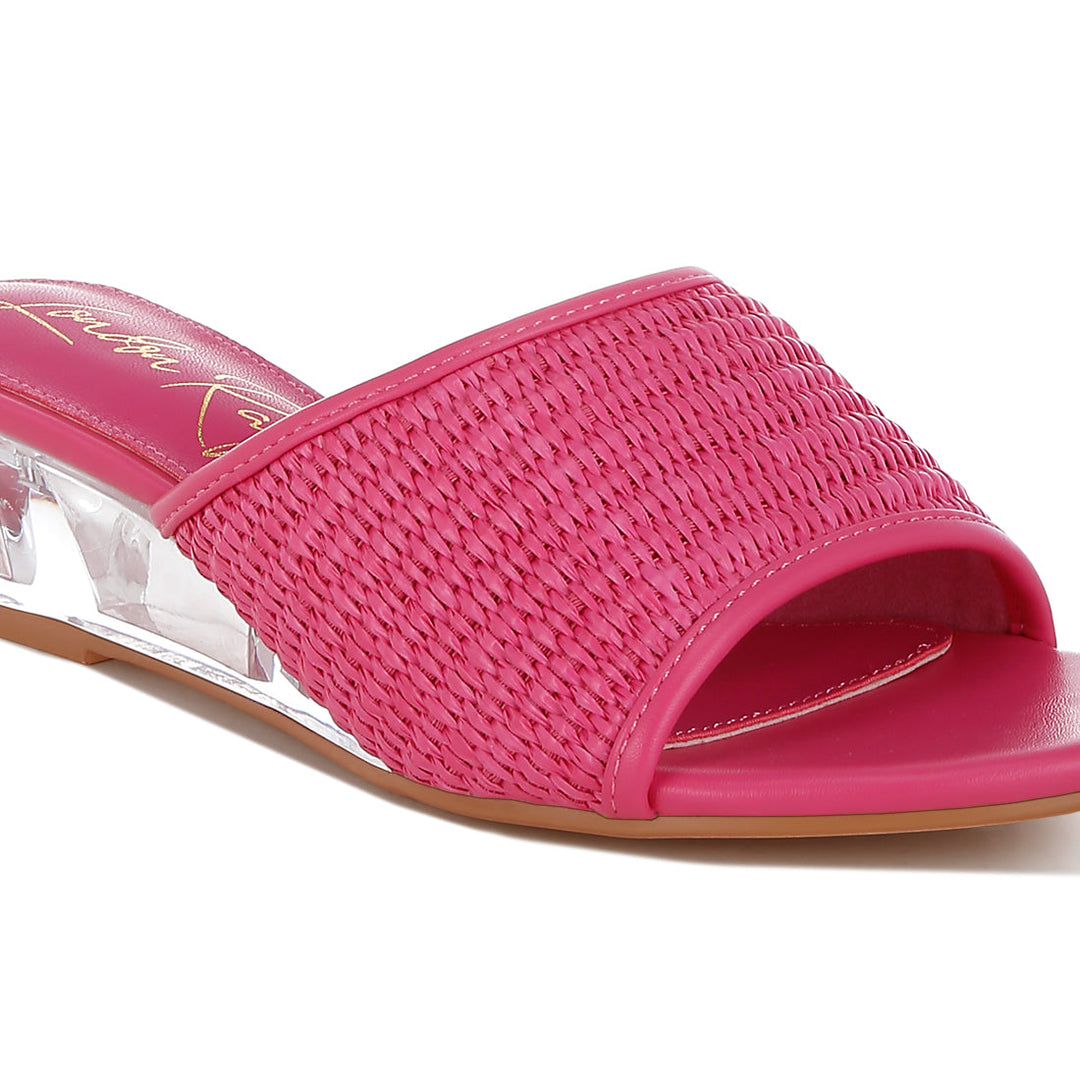 raffia clear heel wedge sandals#color_pink