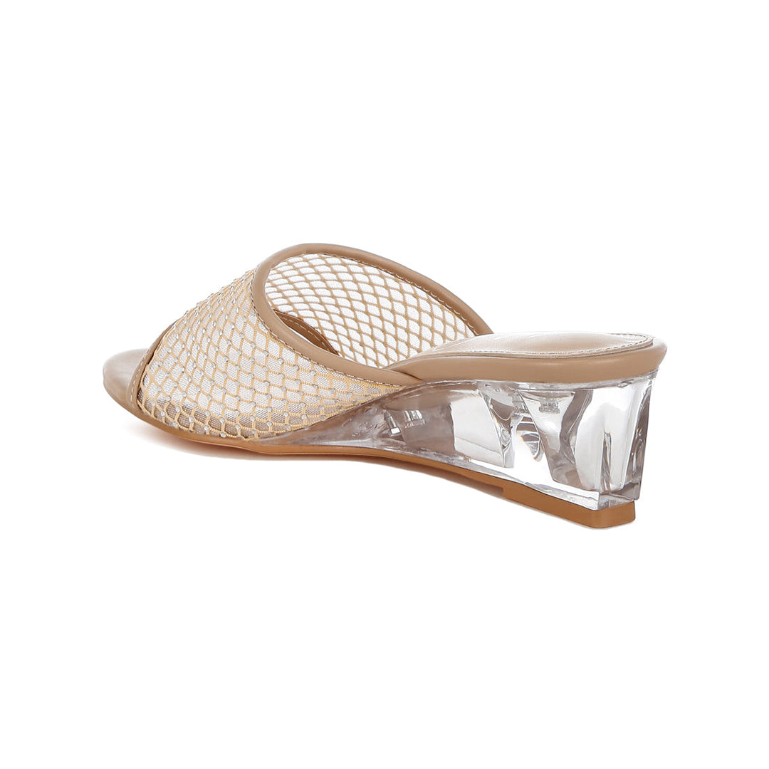 mesh clear heel wedge sandals#color_beige