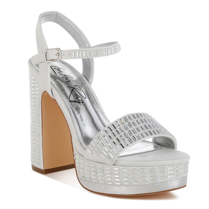 rhinestones embellished high block heels#color_silver