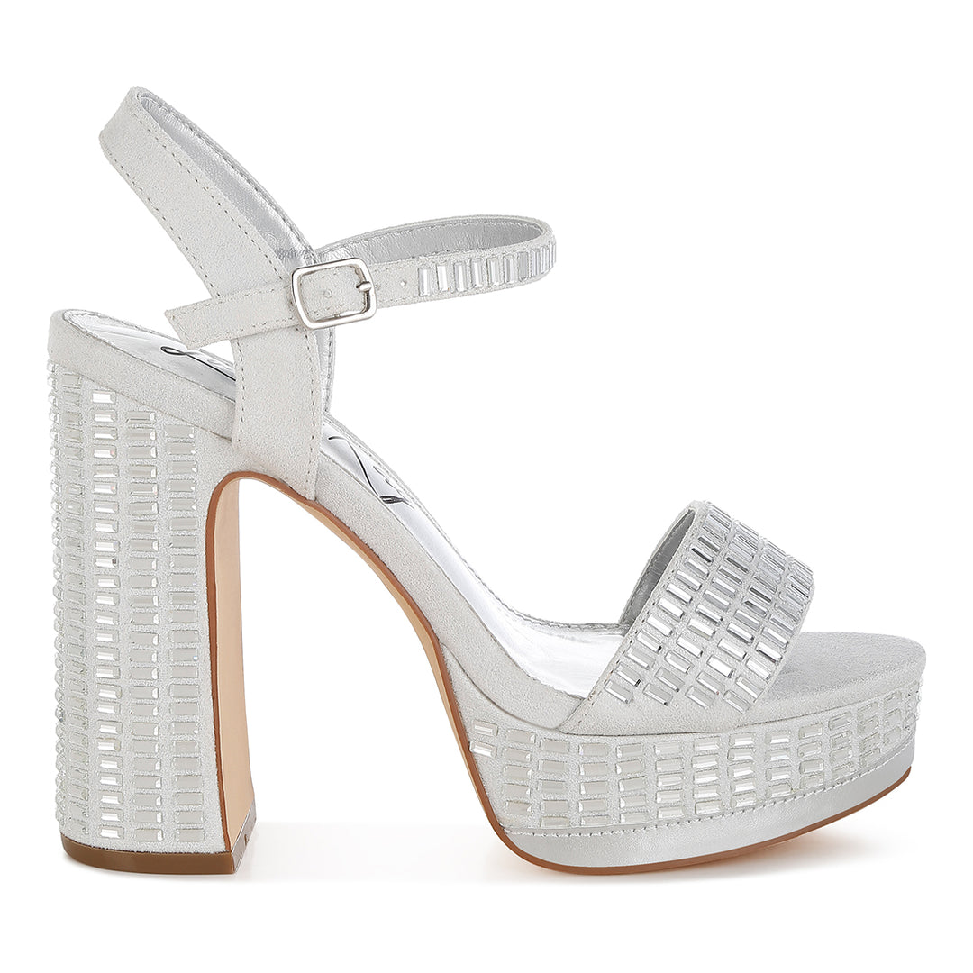 rhinestones embellished high block heels#color_silver