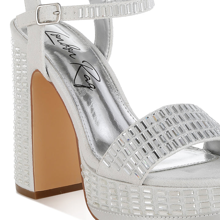 rhinestones embellished high block heels#color_silver