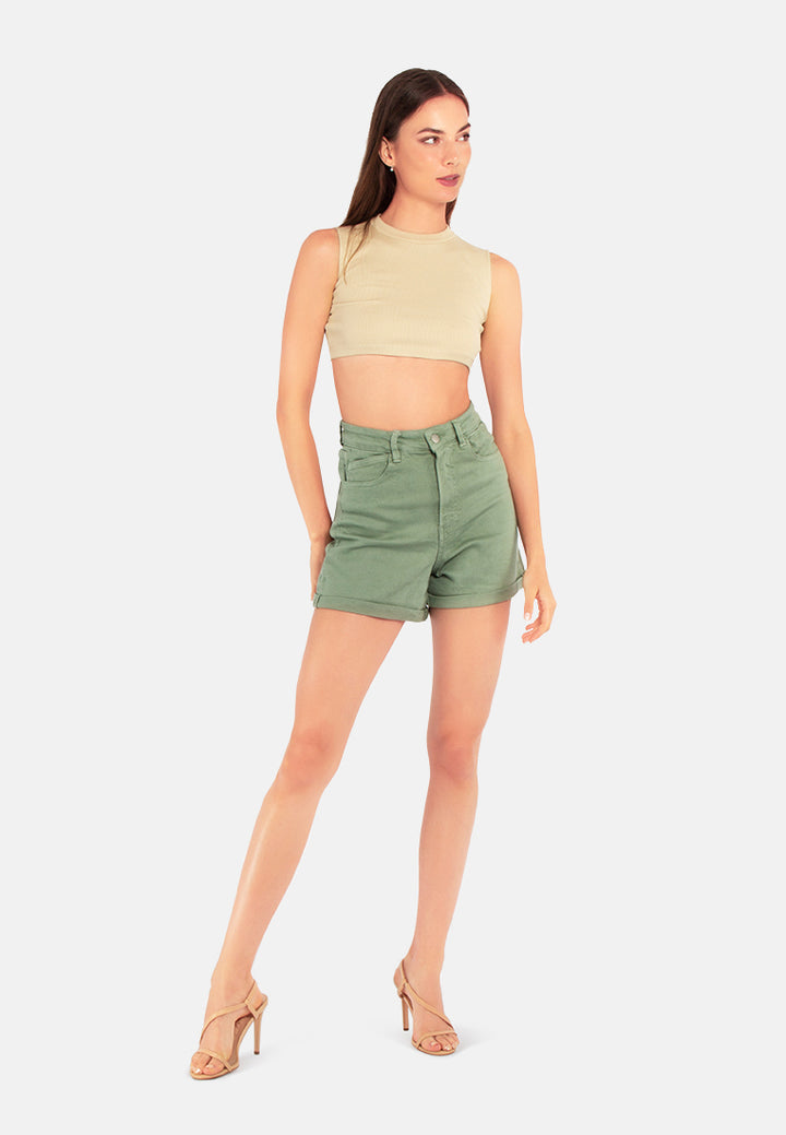 women high waist shorts#color_green