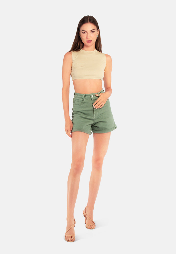 women high waist shorts#color_green