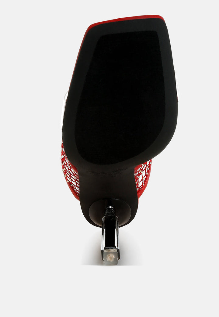 salween clear embellished square toe heels#color_red