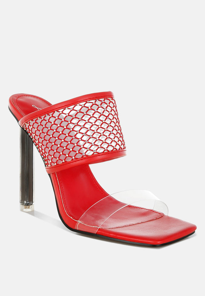 salween clear embellished square toe heels#color_red