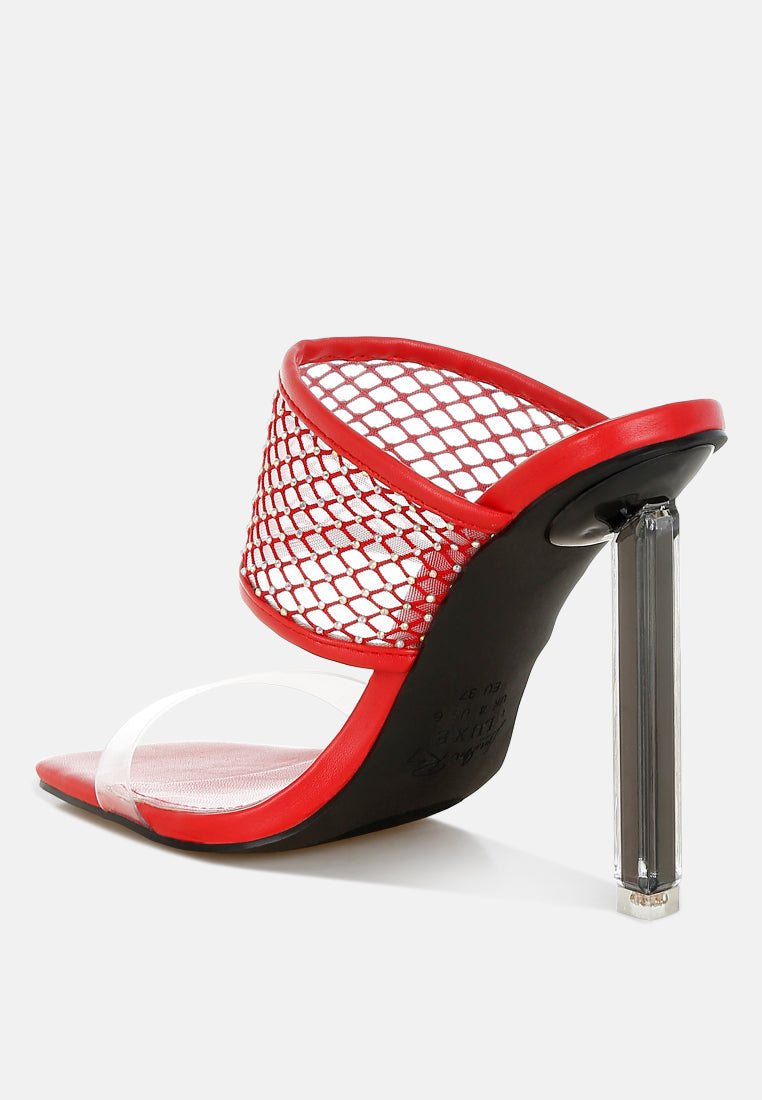 salween clear embellished square toe heels#color_red
