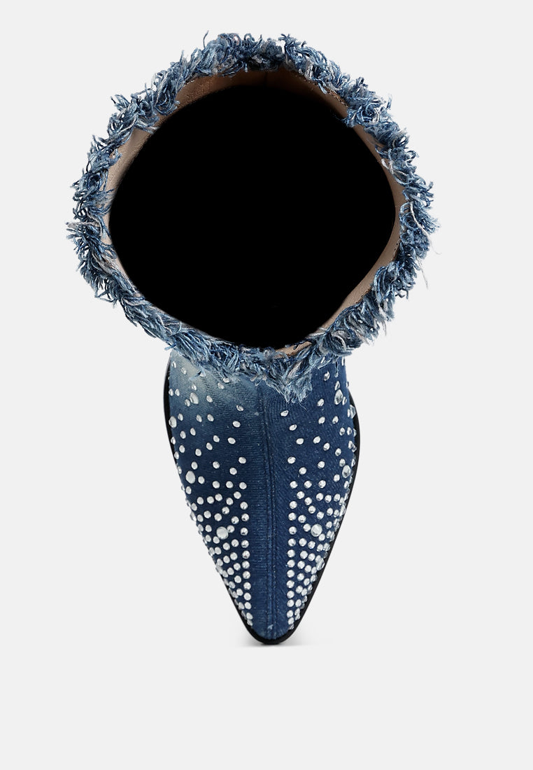 women diamante & rhinestones denim boots#color_dark-blue