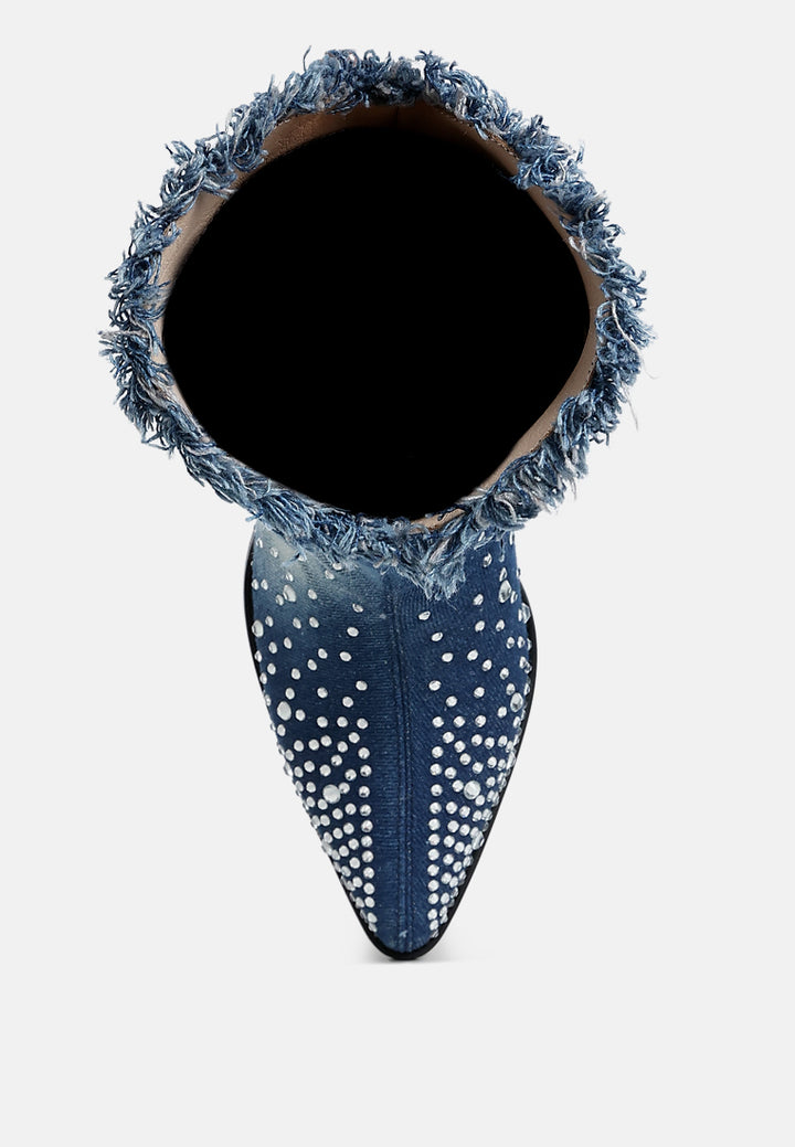 women diamante & rhinestones denim boots#color_dark-blue