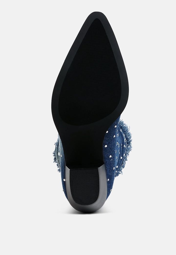 women diamante & rhinestones denim boots#color_dark-blue