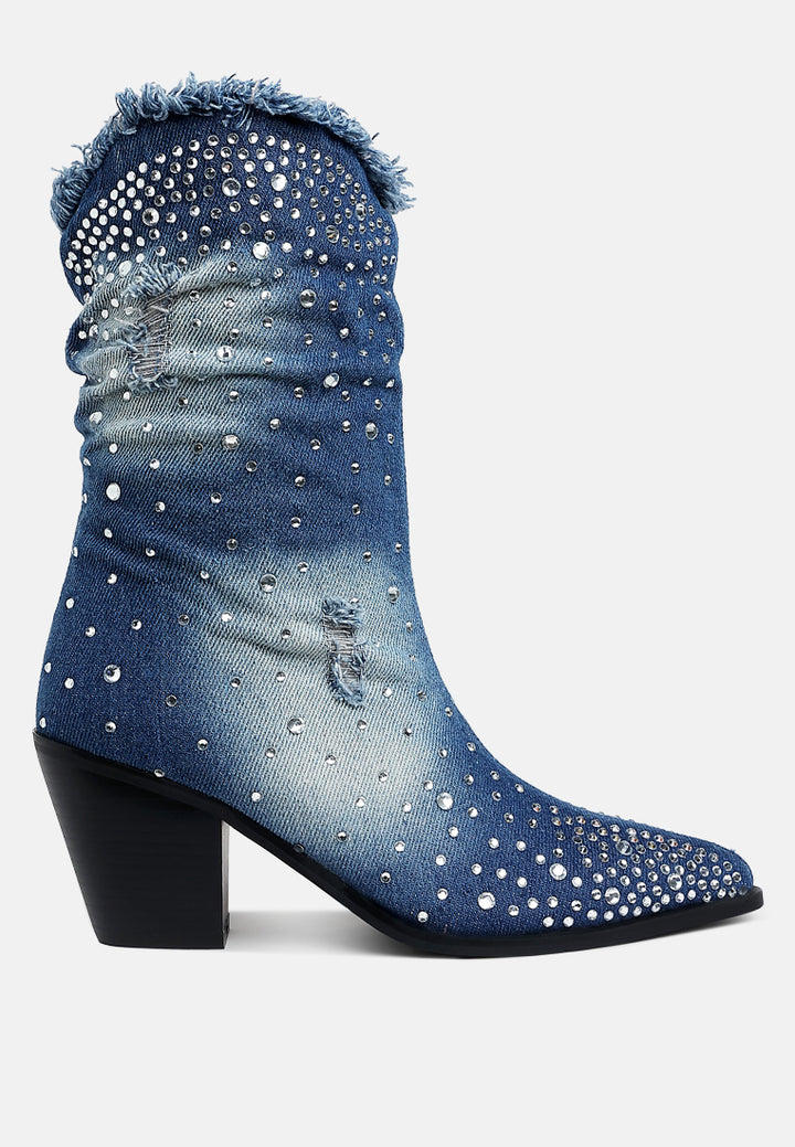 women diamante & rhinestones denim boots#color_dark-blue