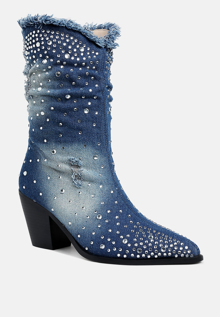 women diamante & rhinestones denim boots#color_dark-blue