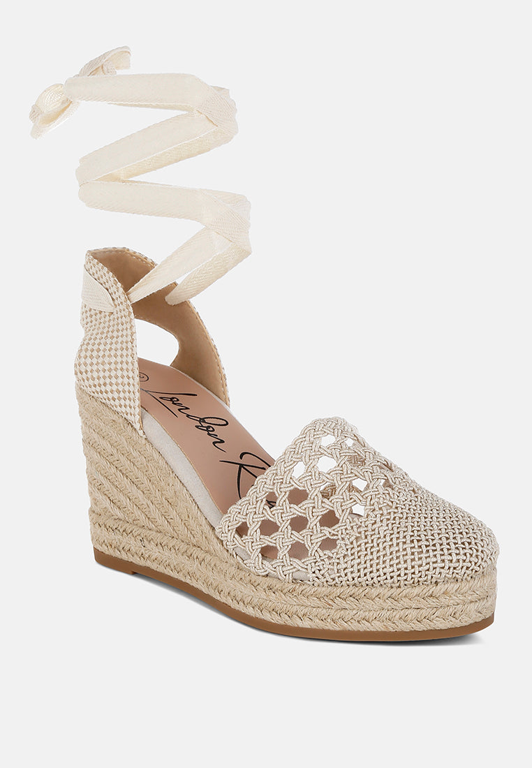 women woven lace-up espadrille wedges#color_beige