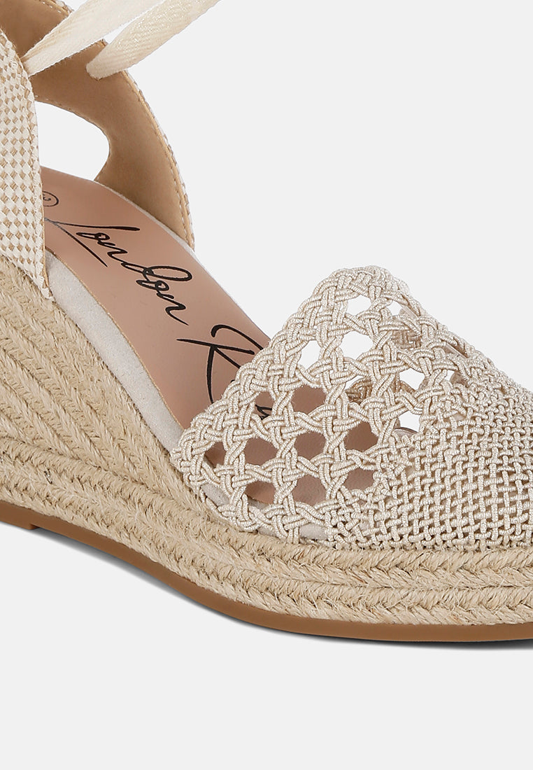 women woven lace-up espadrille wedges#color_beige