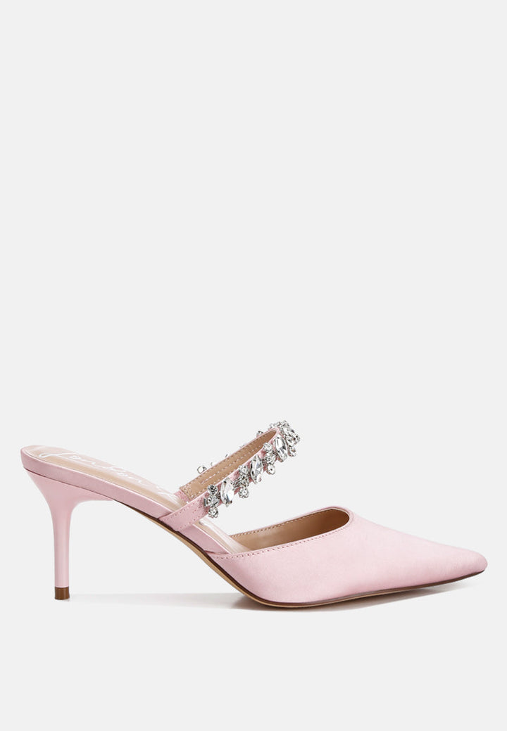 women diamante stiletto mules sandals#color_blush