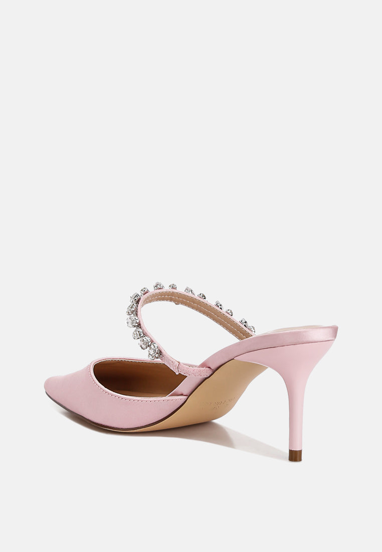 women diamante stiletto mules sandals#color_blush