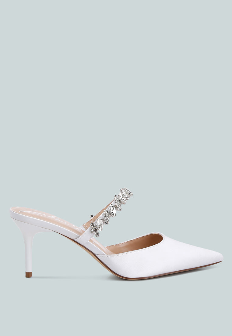 women diamante stiletto mules sandals#color_white