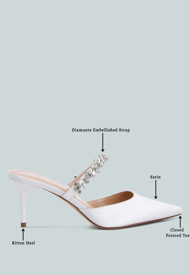women diamante stiletto mules sandals#color_white
