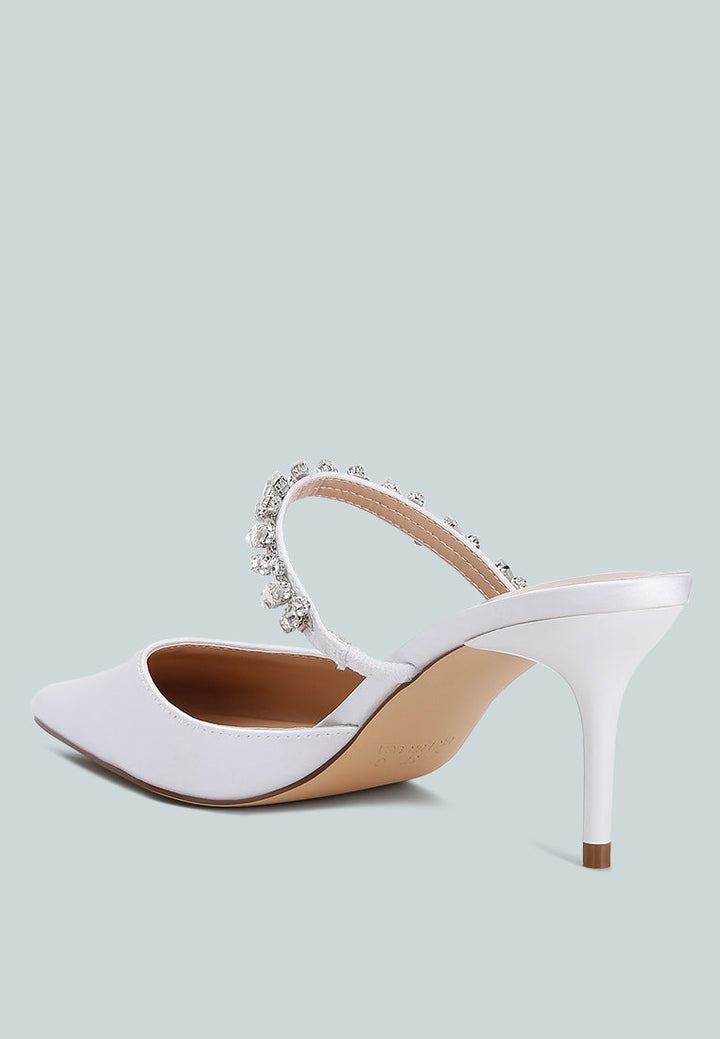 women diamante stiletto mules sandals#color_white