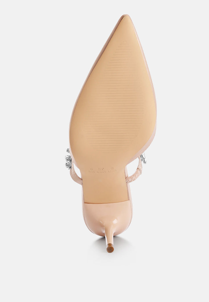 women diamante stiletto mules sandals#color_champagne-gold