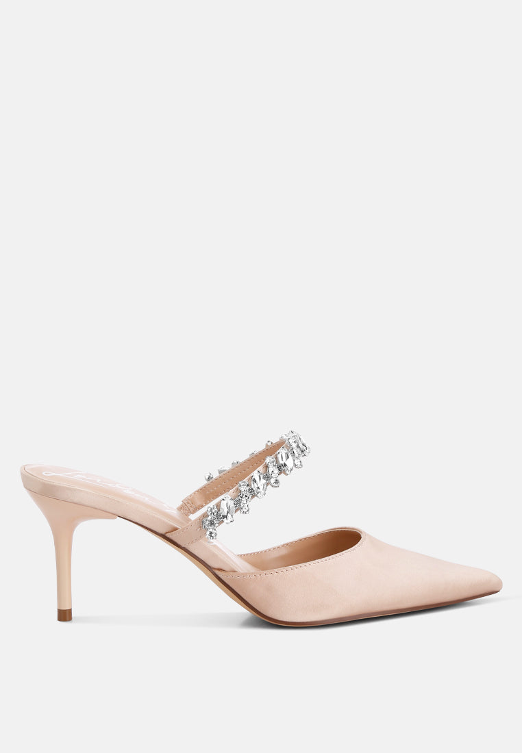 women diamante stiletto mules sandals#color_champagne-gold