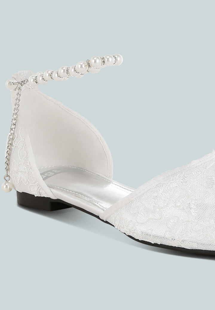 women pearl & rhinestone strap flat sandals#color_white