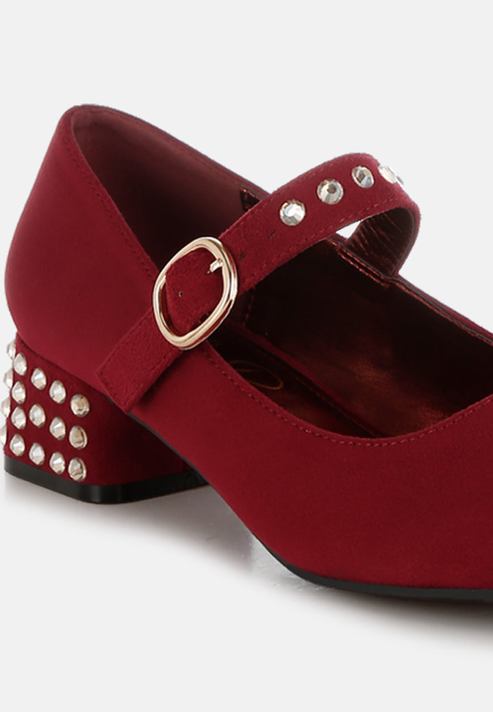 women studded mary jane pumps#color_burgundy