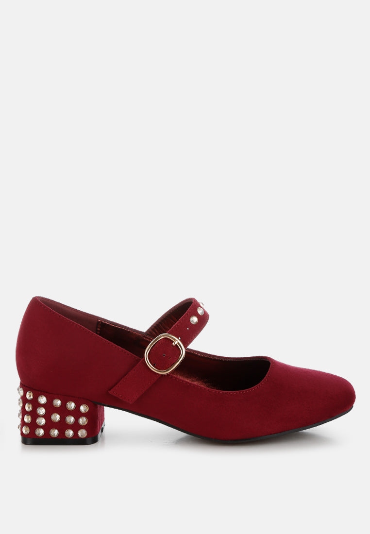 women studded mary jane pumps#color_burgundy