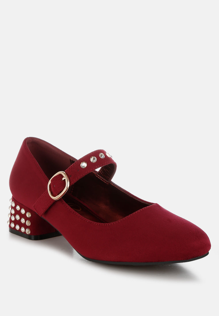 women studded mary jane pumps#color_burgundy