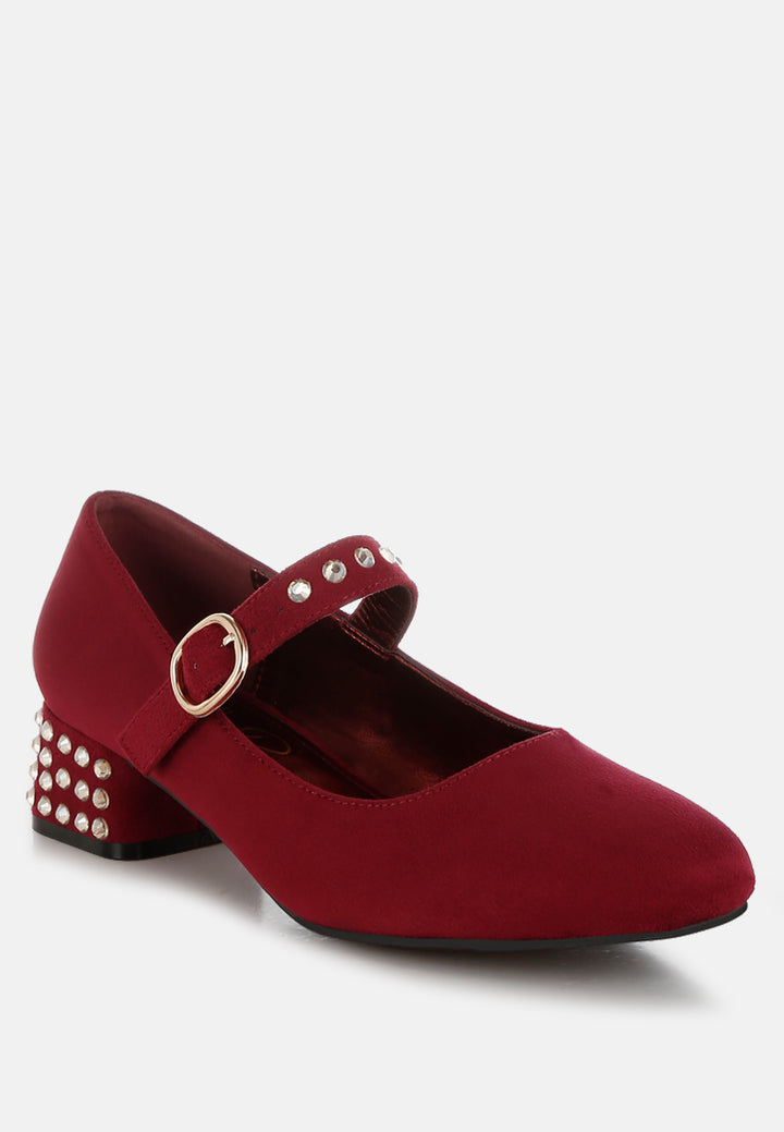women studded mary jane pumps#color_burgundy