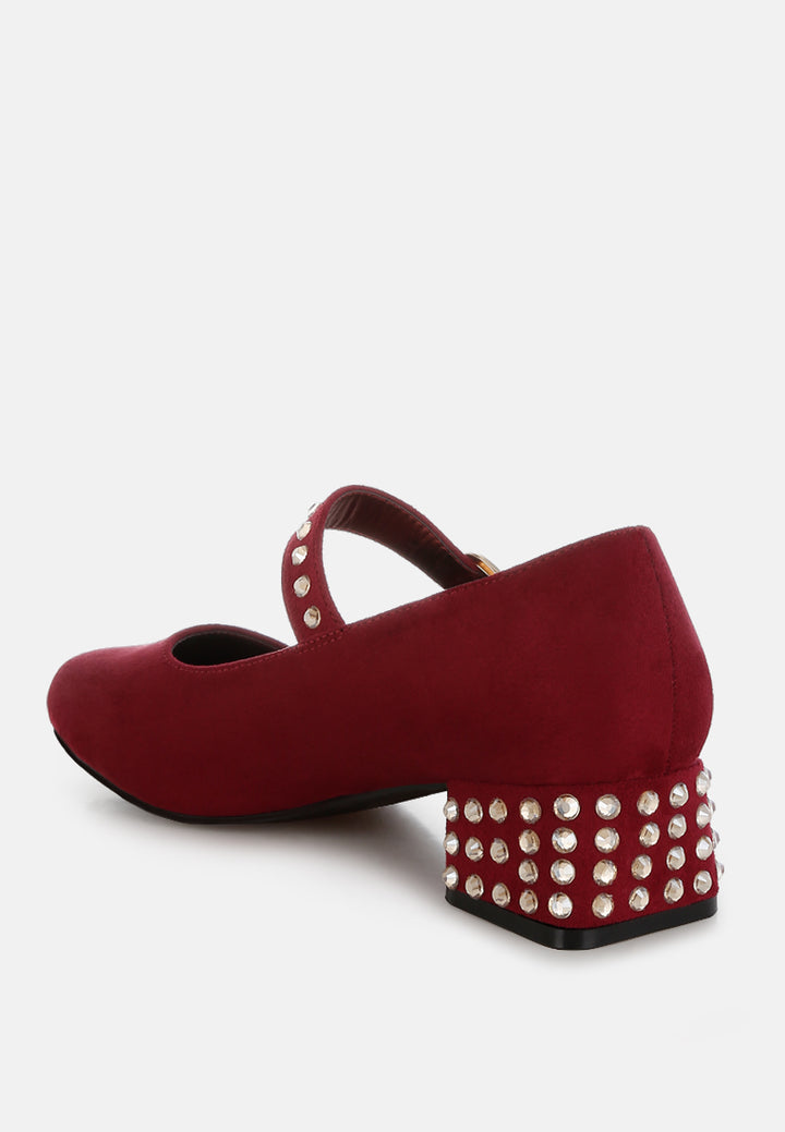 women studded mary jane pumps#color_burgundy
