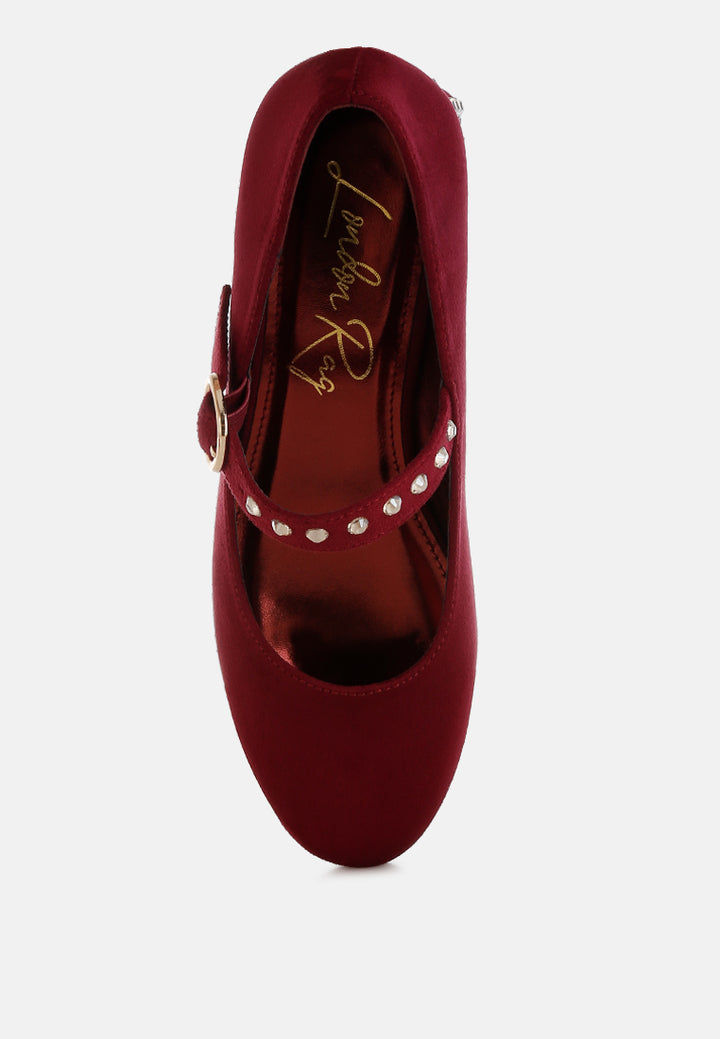 women studded mary jane pumps#color_burgundy