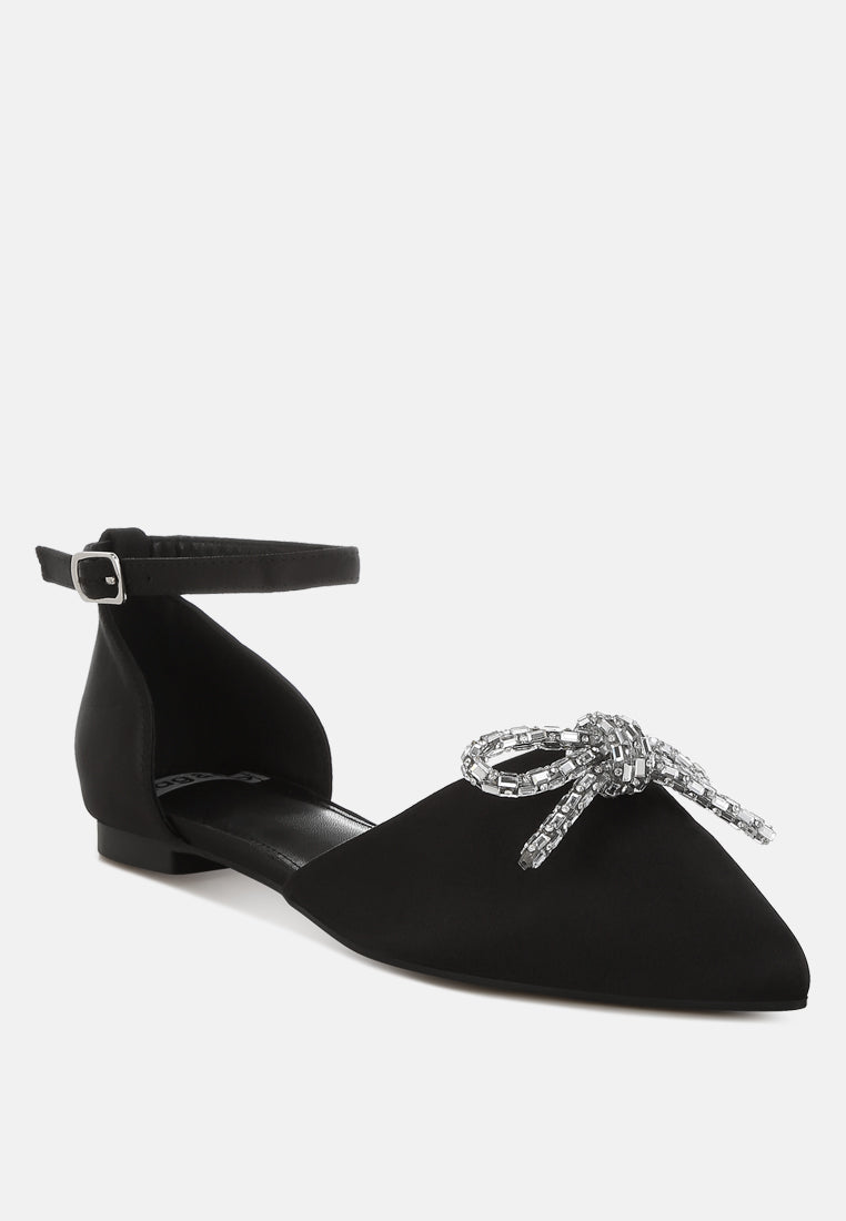 women rhinestone detail bow flat sandals#color_black