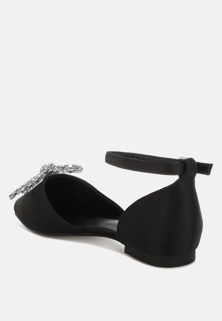 women rhinestone detail bow flat sandals#color_black