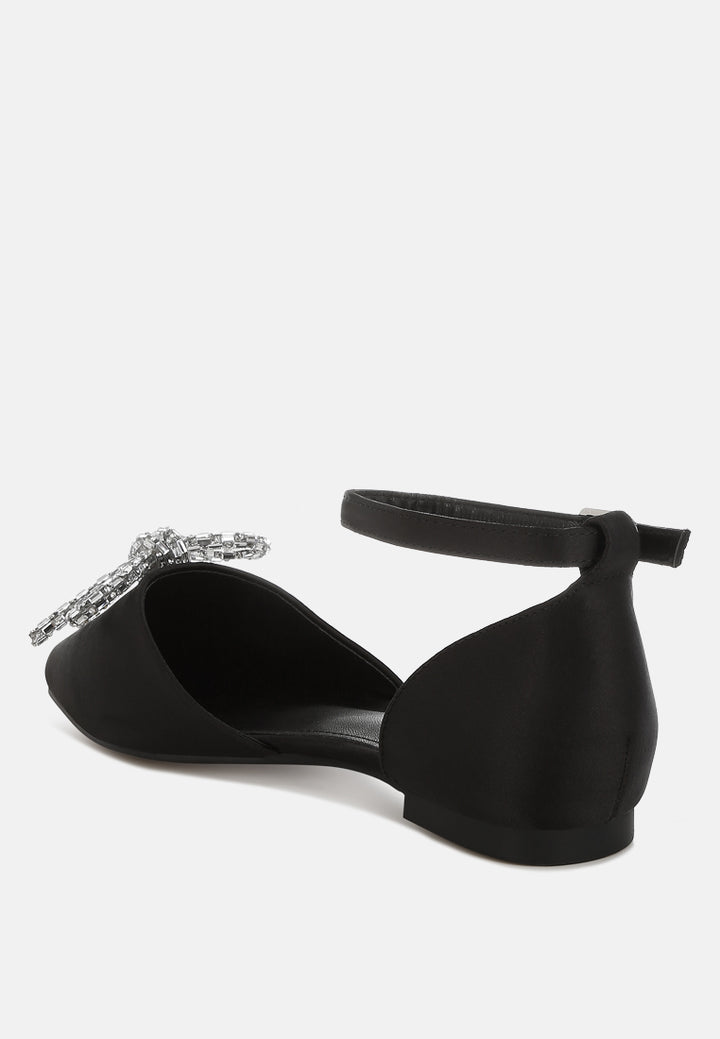 women rhinestone detail bow flat sandals#color_black