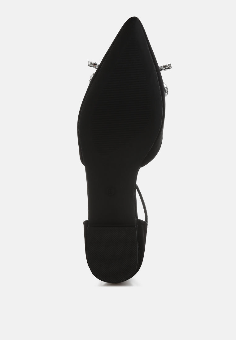 women rhinestone detail bow flat sandals#color_black