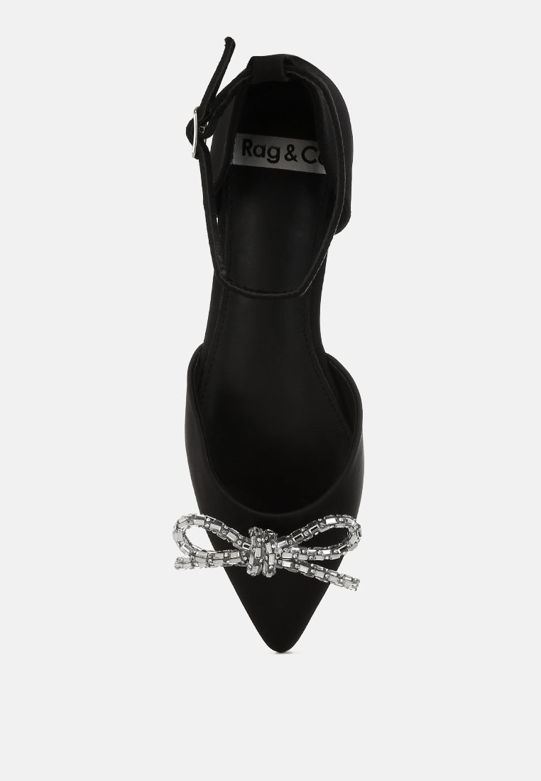 women rhinestone detail bow flat sandals#color_black