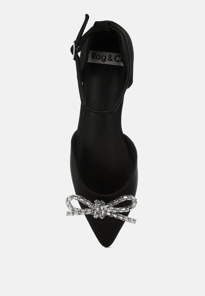 women rhinestone detail bow flat sandals#color_black