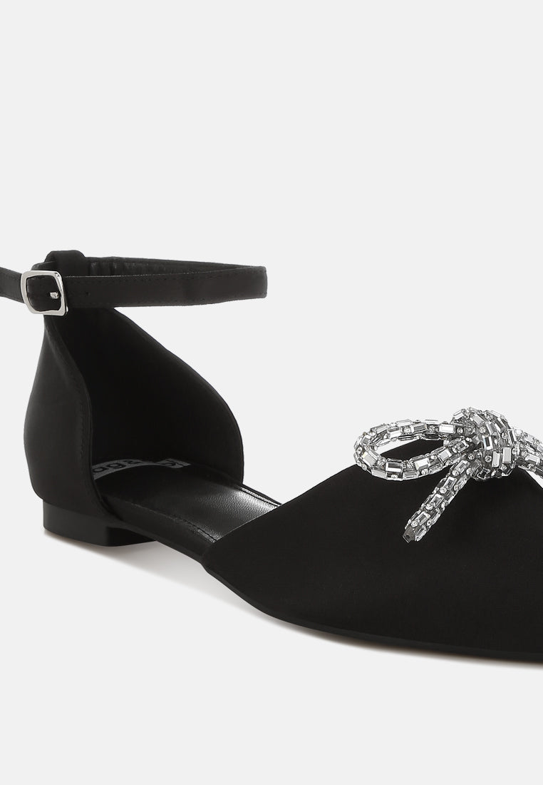 women rhinestone detail bow flat sandals#color_black