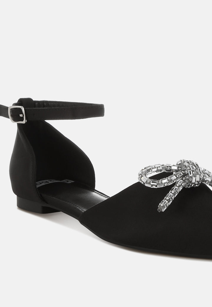 women rhinestone detail bow flat sandals#color_black