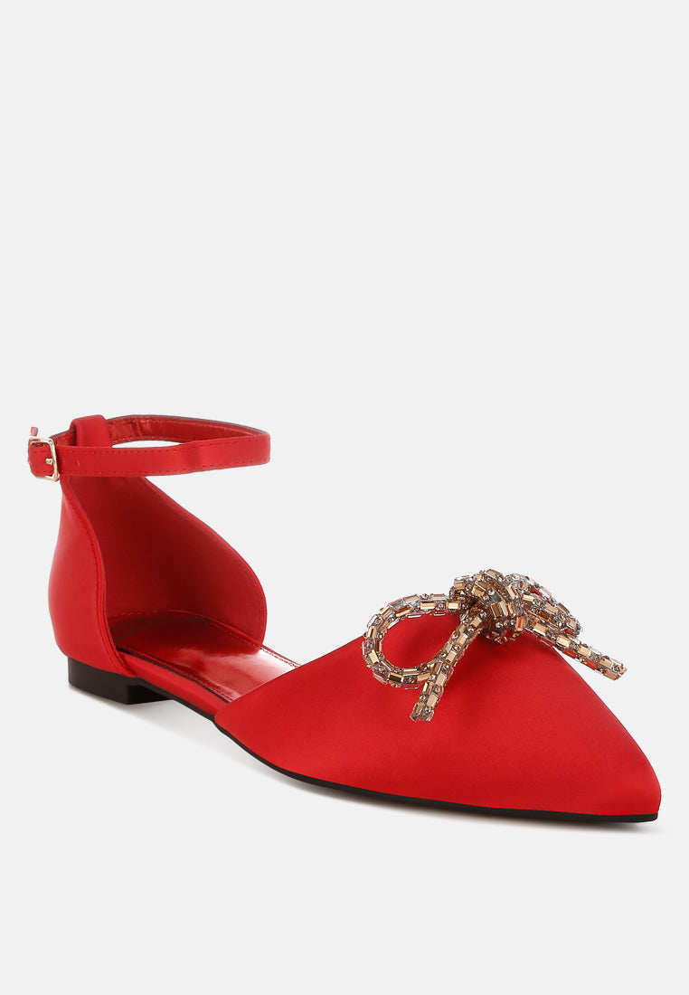women rhinestone detail bow flat sandals#color_red