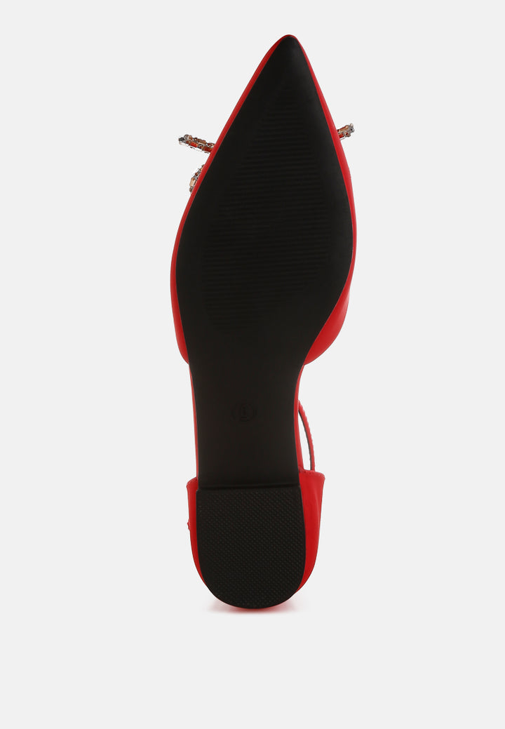 women rhinestone detail bow flat sandals#color_red