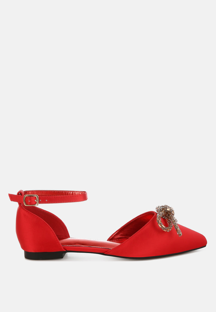women rhinestone detail bow flat sandals#color_red