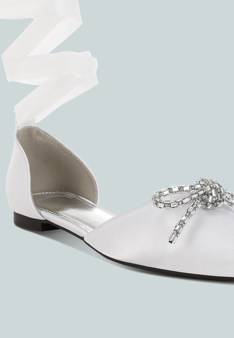 women rhinestone detail bow flat sandals#color_white